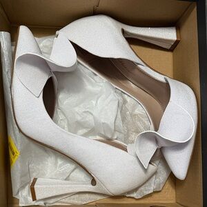 Betsey Johnson White Glitter Bow Pointed-Toe Block Heels